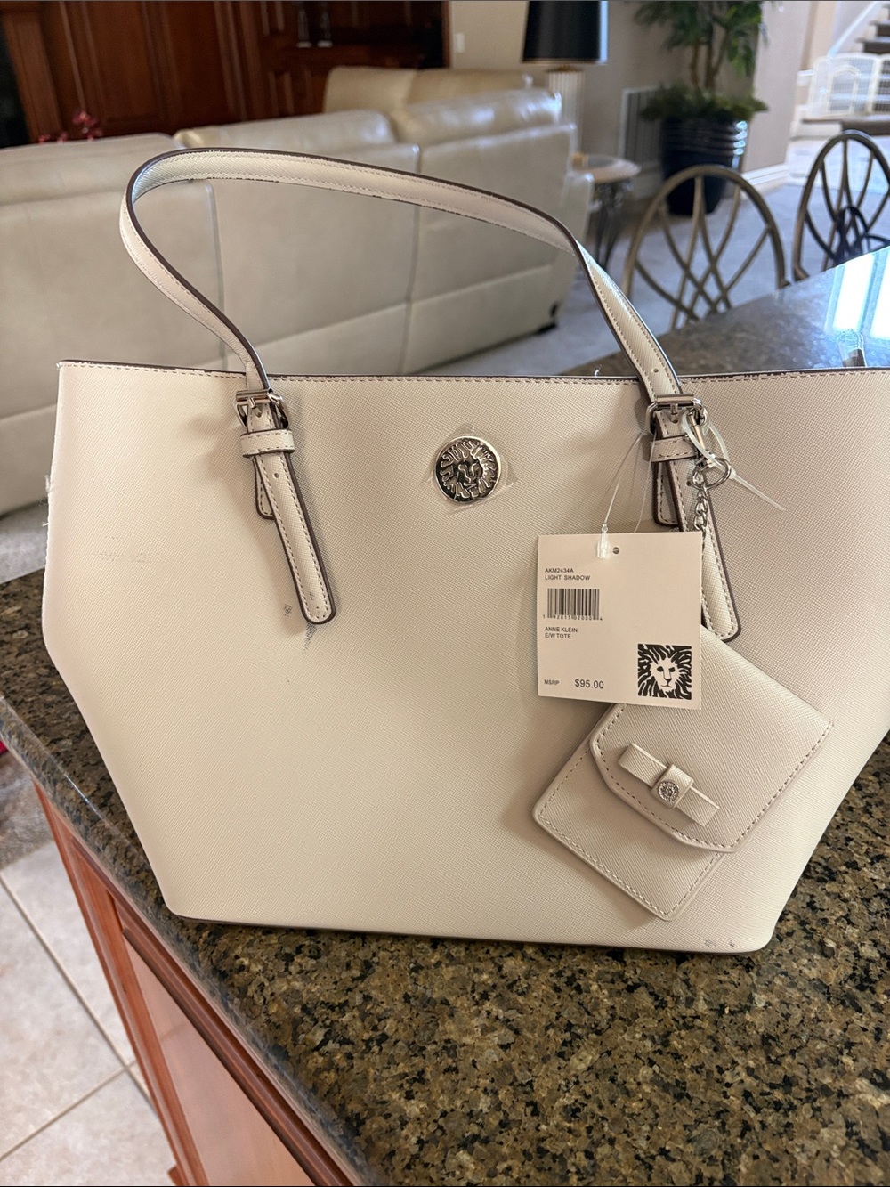 Anne Klein Cream Structured Tote with Coin Pouch